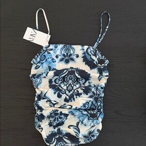 Zara Navy and White Patterned Kids Bodysuit